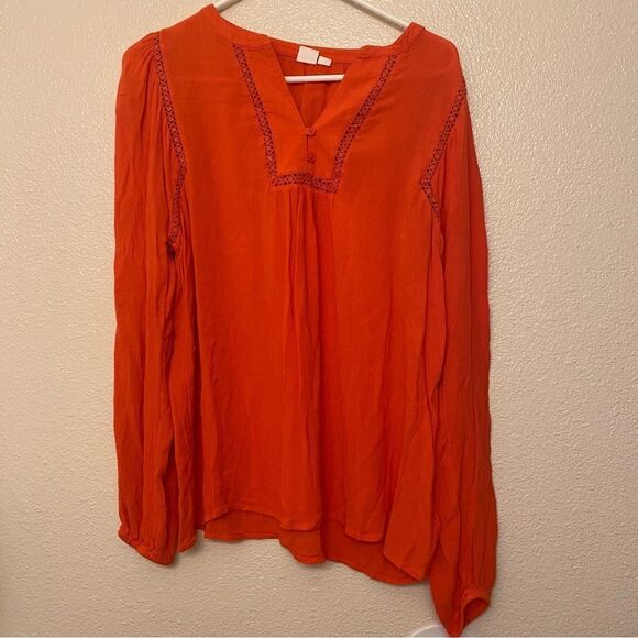 Gap Orange 100% rayon muslin long sleeve boho blouse -S Tall - Picture 1 of 7